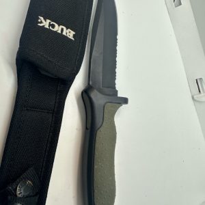 tagi-000003-01 Buck 655 Nighthawk Fixed Blade Knife Partially Serrated USA w/ Sheath