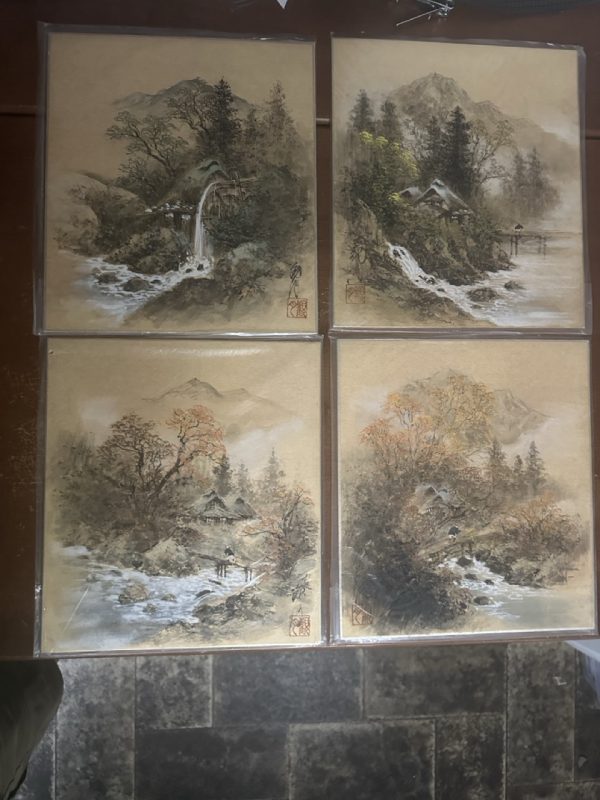 tagi-000004-01 Set of 8 Vintage Japanese Shikishi Landscape Art Boards Signed & Sealed