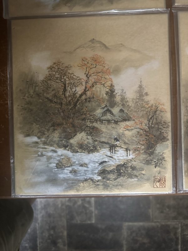 tagi-000004-03 Set of 8 Vintage Japanese Shikishi Landscape Art Boards Signed & Sealed