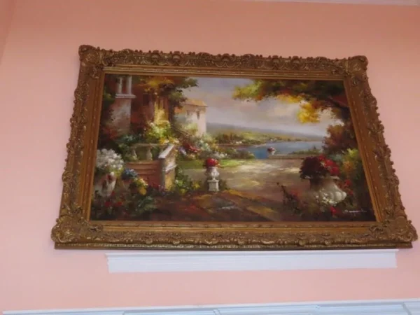 tagi-000005-01 Massive 87x62 in Mediterranean Villa Oil Painting on Canvas Ornate Gilt Frame