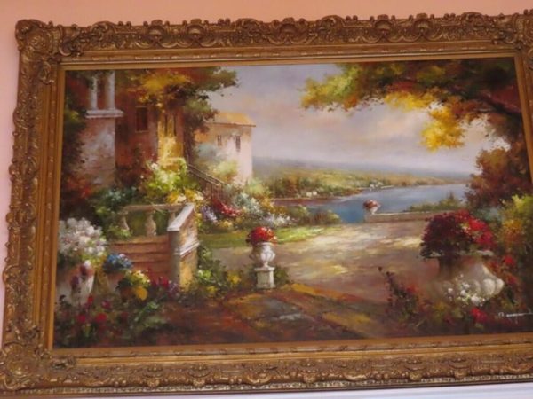 tagi-000005-02 Massive 87x62 in Mediterranean Villa Oil Painting on Canvas Ornate Gilt Frame
