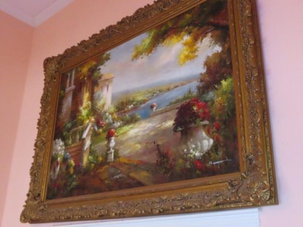 tagi-000005-03 Massive 87x62 in Mediterranean Villa Oil Painting on Canvas Ornate Gilt Frame