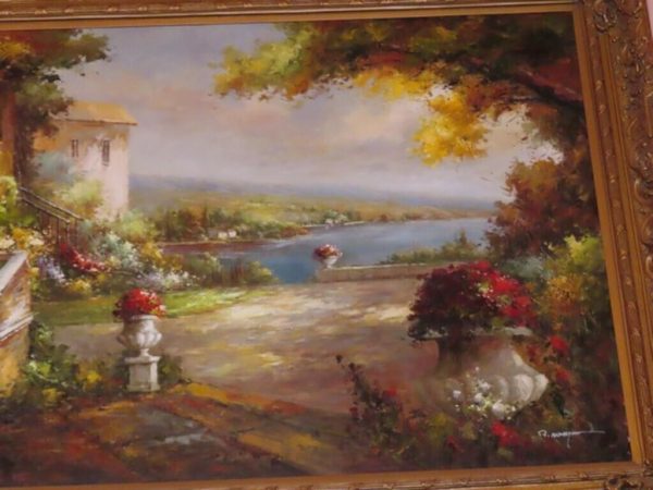 tagi-000005-05 Massive 87x62 in Mediterranean Villa Oil Painting on Canvas Ornate Gilt Frame