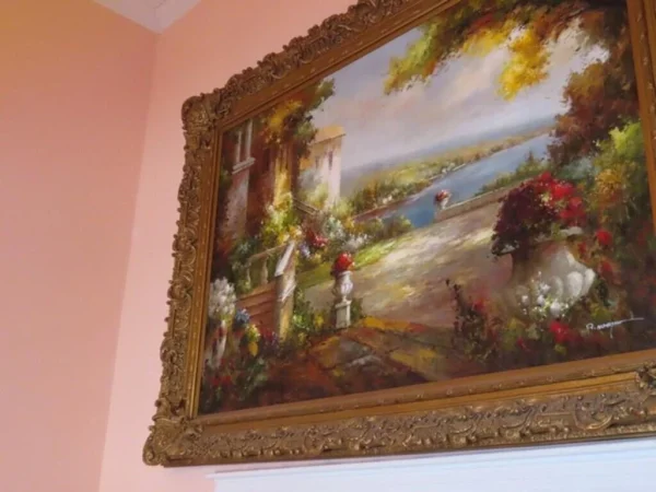 tagi-000005-08 Massive 87x62 in Mediterranean Villa Oil Painting on Canvas Ornate Gilt Frame