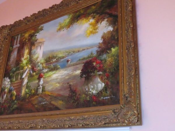 tagi-000005-09 Massive 87x62 in Mediterranean Villa Oil Painting on Canvas Ornate Gilt Frame