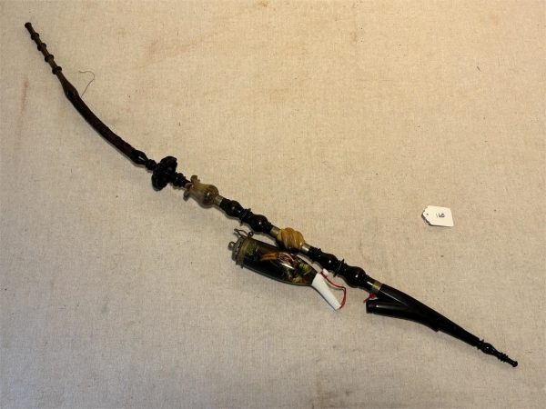 tagi-000006-01 Antique German Style Jagerpfeife Porcelain Hunting Pipe Long Stem Painted Scene
