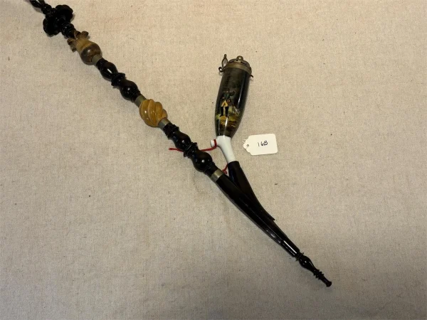 tagi-000006-02 Antique German Style Jagerpfeife Porcelain Hunting Pipe Long Stem Painted Scene
