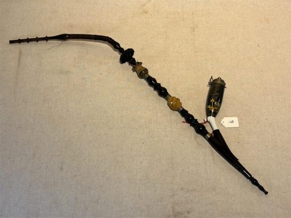 tagi-000006-03 Antique German Style Jagerpfeife Porcelain Hunting Pipe Long Stem Painted Scene
