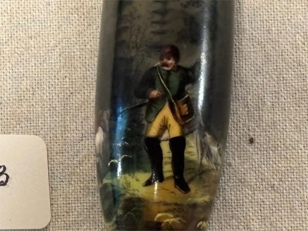 tagi-000006-05 Antique German Style Jagerpfeife Porcelain Hunting Pipe Long Stem Painted Scene