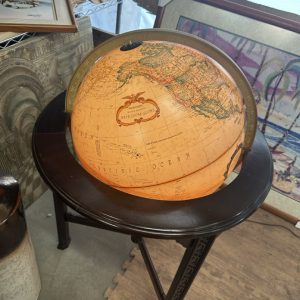 tagi-000014-01 Vintage Replogle Heirloom Globe on Wood Tripod Stand Approx 16 in