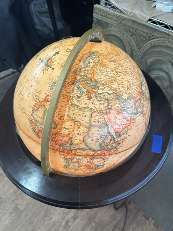 tagi-000014-02 Vintage Replogle Heirloom Globe on Wood Tripod Stand Approx 16 in