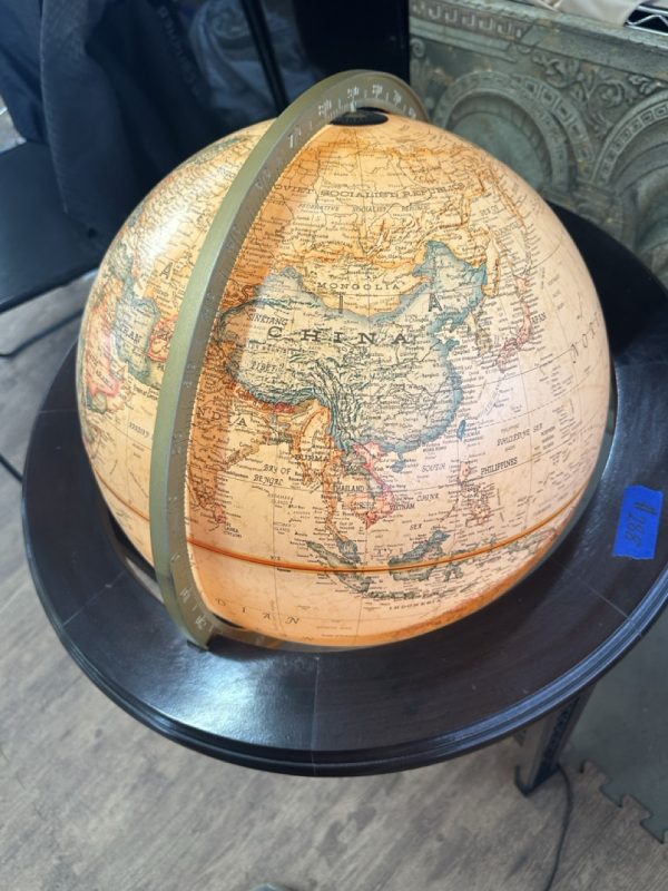tagi-000014-03 Vintage Replogle Heirloom Globe on Wood Tripod Stand Approx 16 in