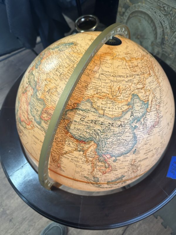tagi-000014-04 Vintage Replogle Heirloom Globe on Wood Tripod Stand Approx 16 in