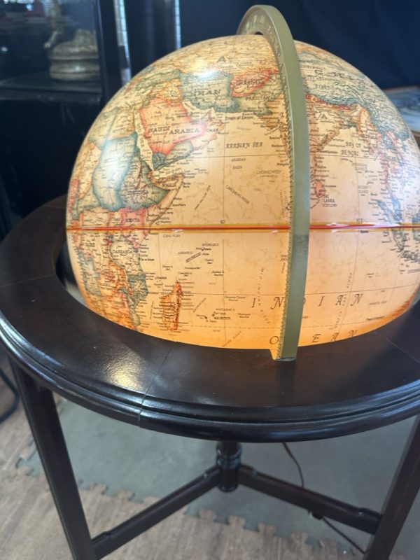 tagi-000014-06 Vintage Replogle Heirloom Globe on Wood Tripod Stand Approx 16 in