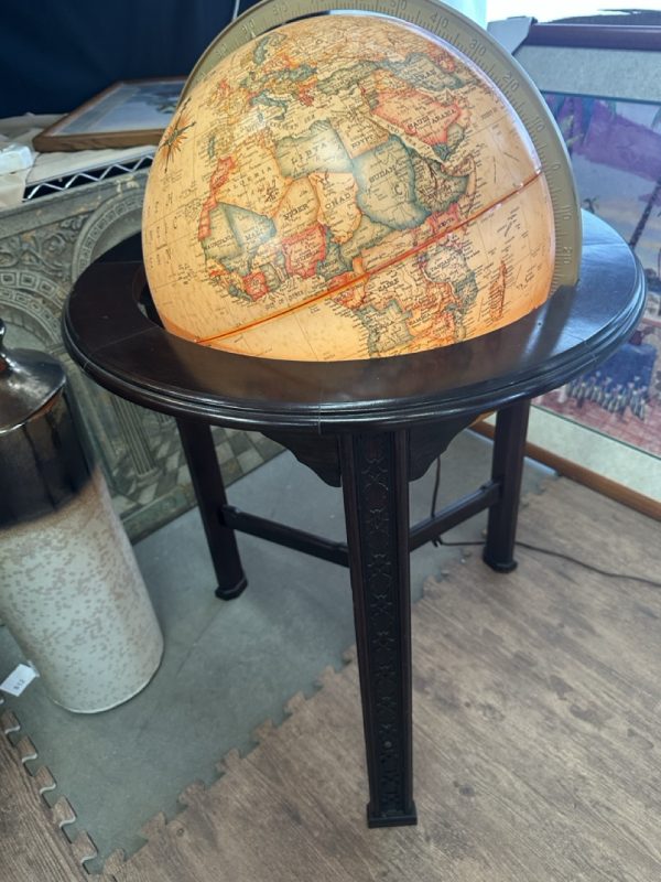 tagi-000014-07 Vintage Replogle Heirloom Globe on Wood Tripod Stand Approx 16 in