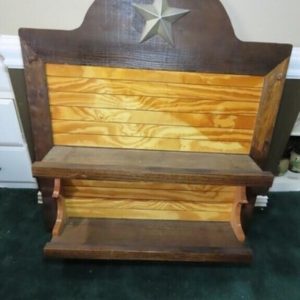 tagi-000015-01 Rustic Lighted Texas Star Wall Shelf Display Two-Tone Wood
