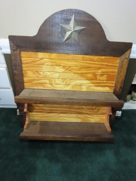 tagi-000015-01 Rustic Lighted Texas Star Wall Shelf Display Two-Tone Wood