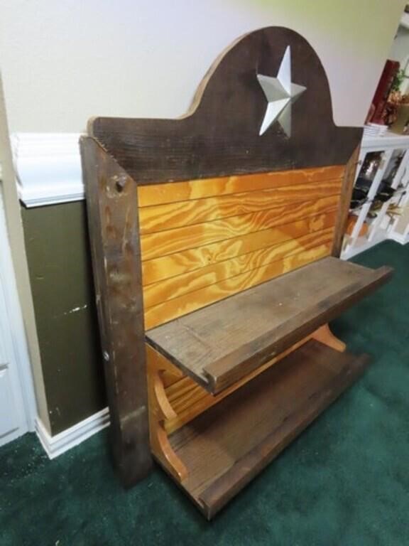 tagi-000015-03 Rustic Lighted Texas Star Wall Shelf Display Two-Tone Wood