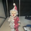 tagi-000016-02 Decorative Clown Marionette Doll on Wooden Swing Pink White Moon Star Costume